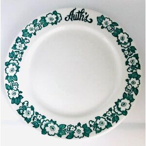 Vintage Auth's Restaurant Ware Plate Green Floral Rim Caribe China 9" Dish USA